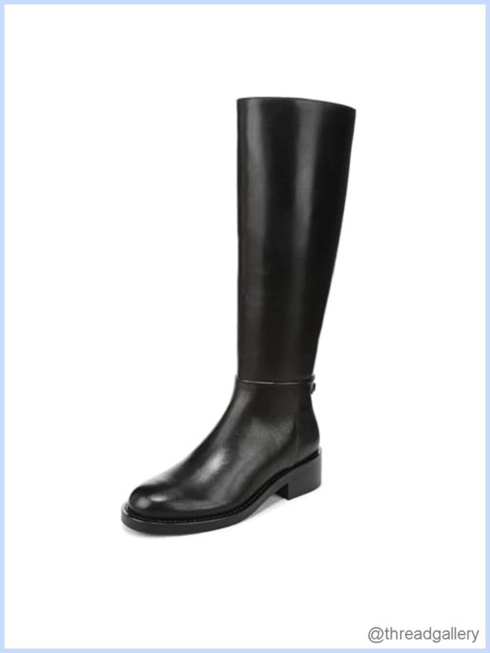 Knee-High Leather Boots with Block Heel and Zipper
